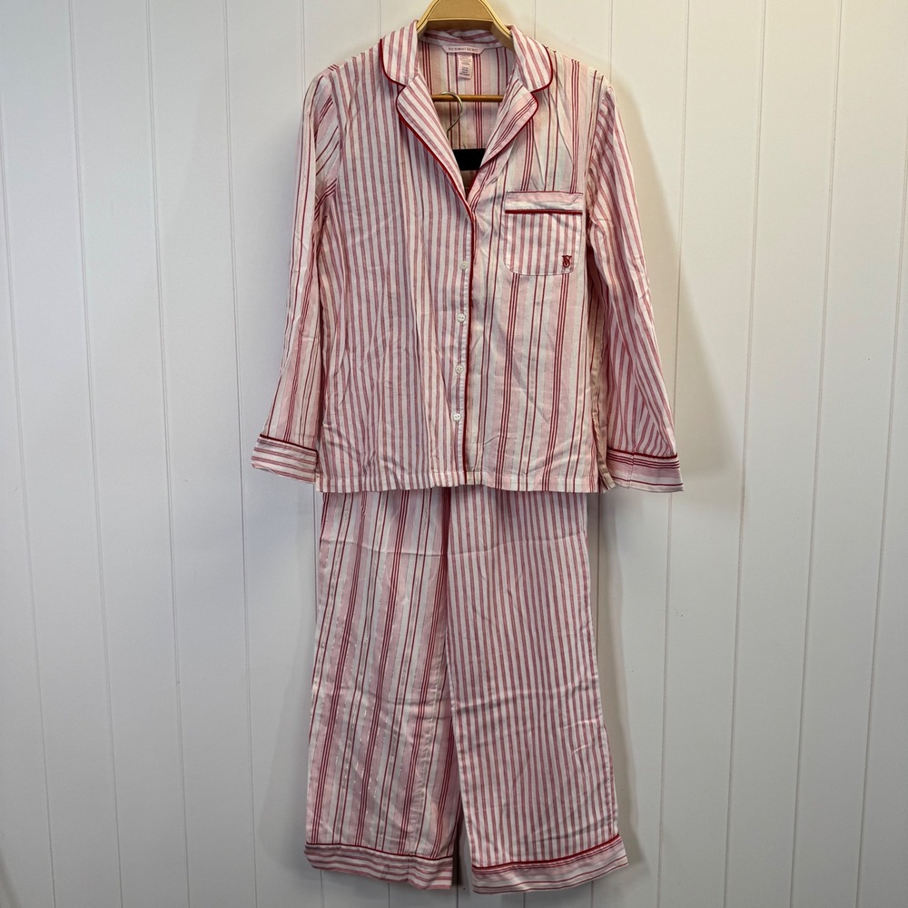 Victorias Secret Loungewear Striped Pajama Set Women Small Cozy Holiday Festive